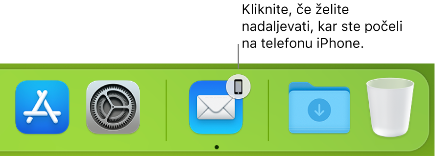 Ikona Handoff je vidna v vrstici Dock.