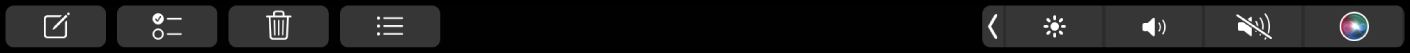 Vrstica Touch Bar v aplikaciji Notes z gumbi za ustvarjanje novih zapiskov, dodajanje kontrolnih seznamov in brisanje zapiskov.