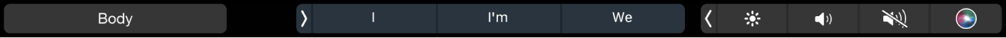 Pages Touch Bar som visar knappen för styckestilar och skrivförslag.