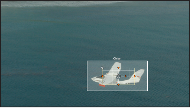 Object tracker bounding box automatically identifying an airplane in the canvas