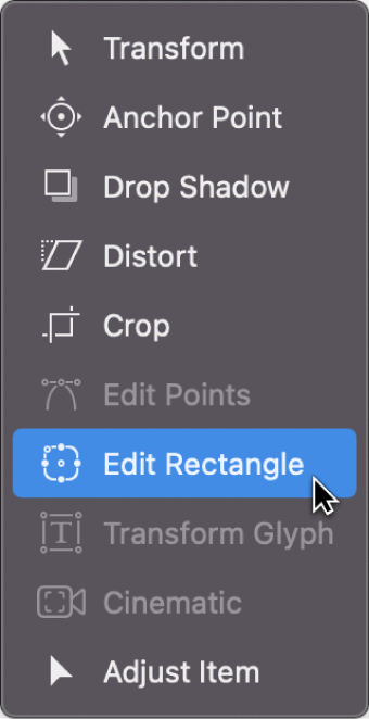Choosing the Edit Rectangle tool from the transform tools pop-up menu