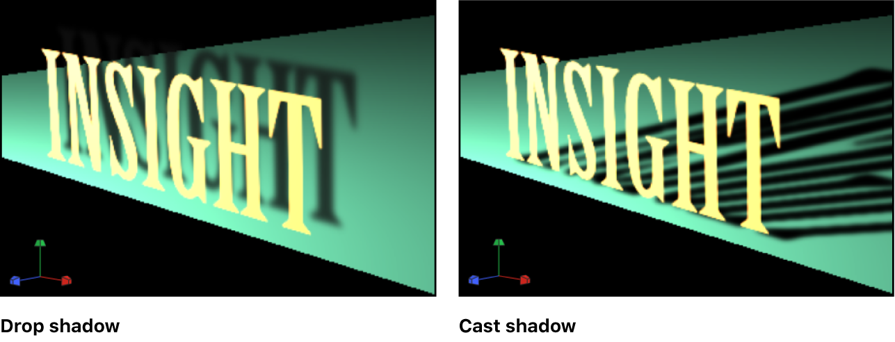 Canvas showing examples of drop shadow and cast shadow