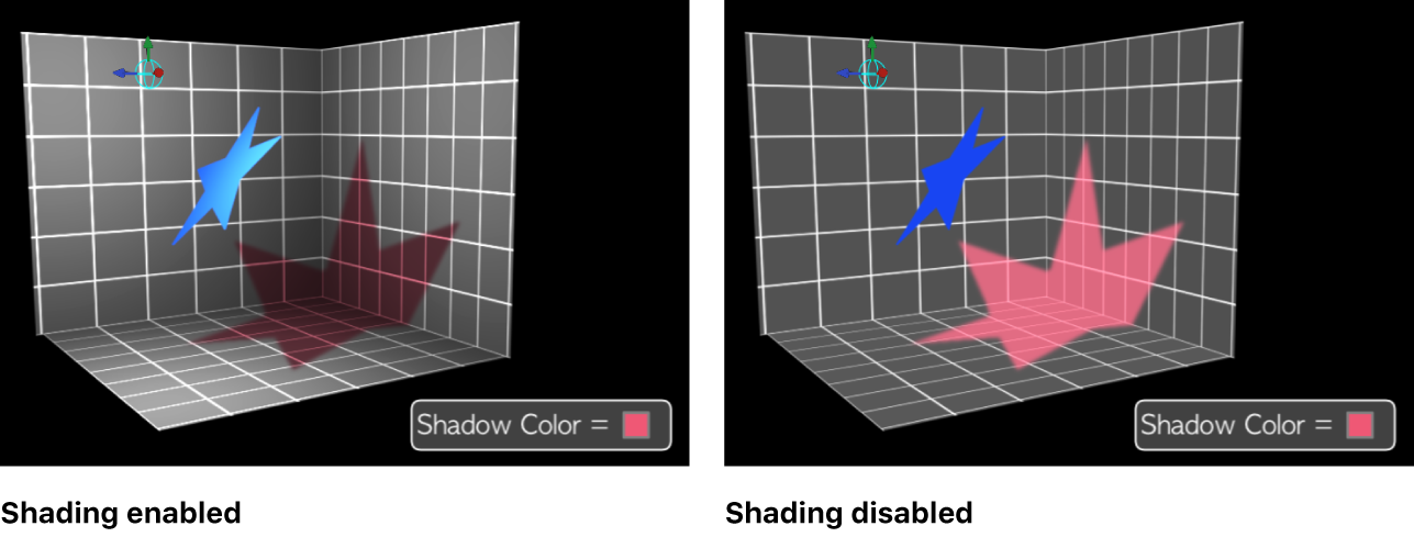 Canvas showing shadow with and without shading enabled