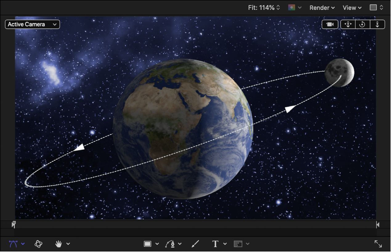 Earth and moon 3D objects in the canvas