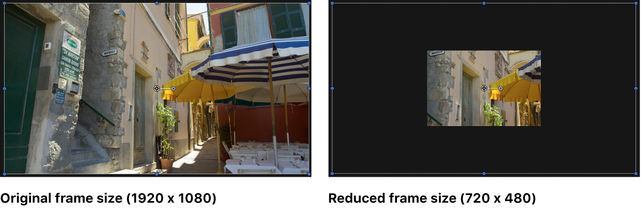 Canvas showing reduced frame size