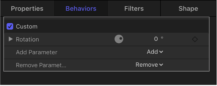 Behaviors Inspector showing the added parameter