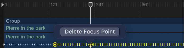 Deleting a manual (yellow) focus point in the Timeline