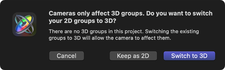 Switch to 3D dialog