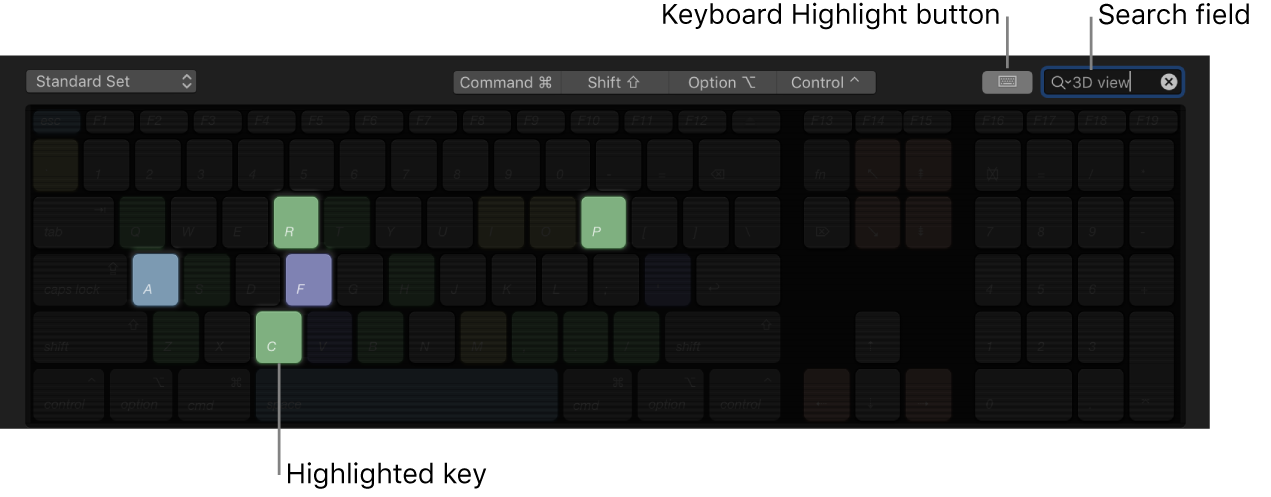 Command Editor showing highlighted Command keys