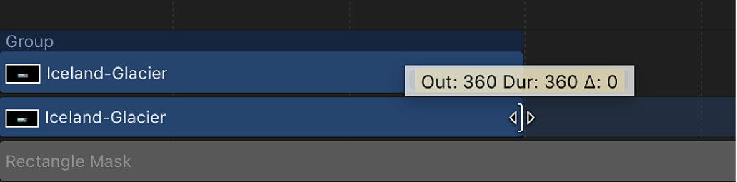 Timeline showing an object being trimmed without affecting effects applied to it
