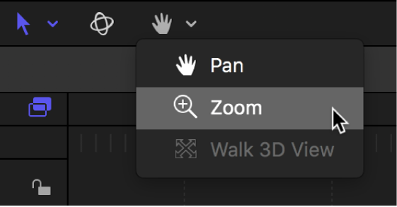 Selecting the Zoom tool from the view tools pop-up menu