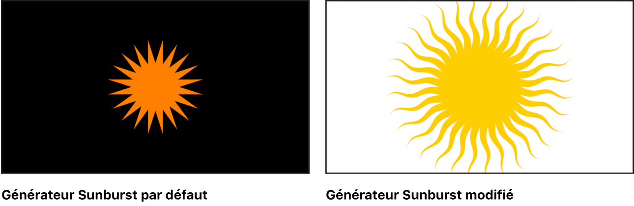 Canevas affichant le générateur Sunburst avec un grand choix de réglages