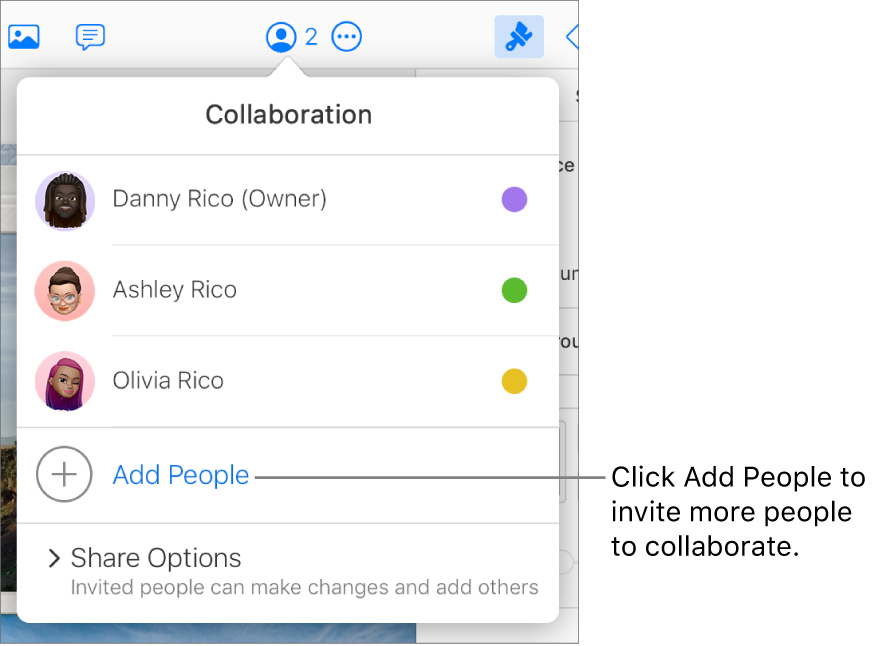The Collaboration menu open, with an Add People option below the participant list.
