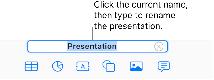 The current presentation name, Presentation, selected at the top of the presentation.