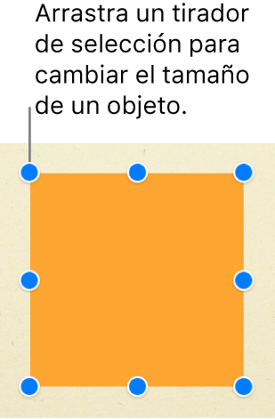 Objeto cuadrado con tiradores de selección visibles en todas las esquinas y en el centro de cada lateral.