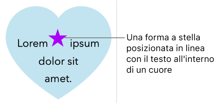 Una stella viene visualizzata in linea con il testo all'interno di un cuore.