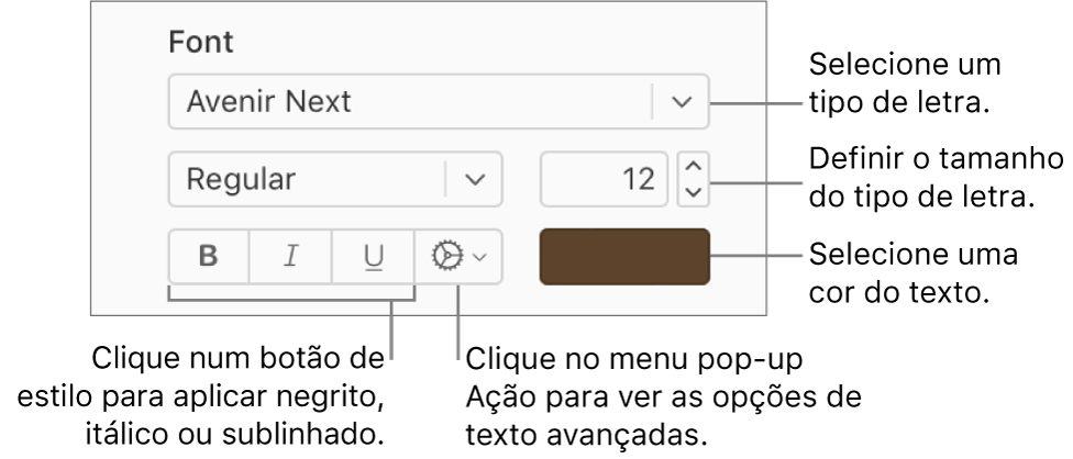 Os controlos de tipo de letra e texto na barra lateral Formatação.
