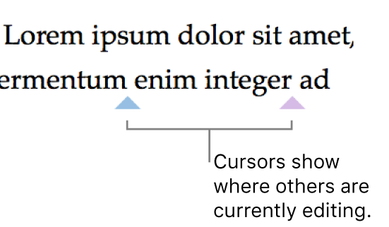 Cursors in different colors showing where other people are editing in a shared document.