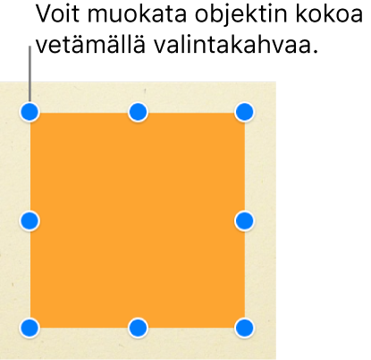 Neliönmuotoinen objekti, jossa näkyvät valintakahvat kaikissa kulmissa ja kunkin sivun keskellä.
