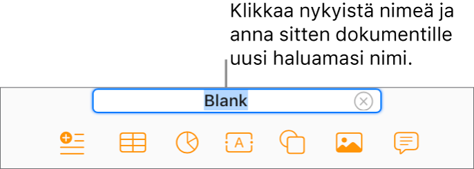 Dokumentin nykyinen nimi (tässä tapauksessa Tyhjä) on valittuna dokumentin yläreunassa.