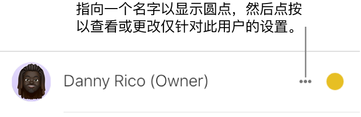 参与者列表中姓名右侧的三个点。