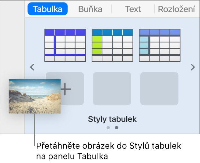 Vytvoření nového stylu přetáhnutím obrázku mezi styly tabulek.