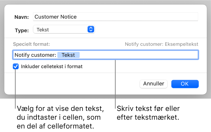 Specielt format til tekstceller.