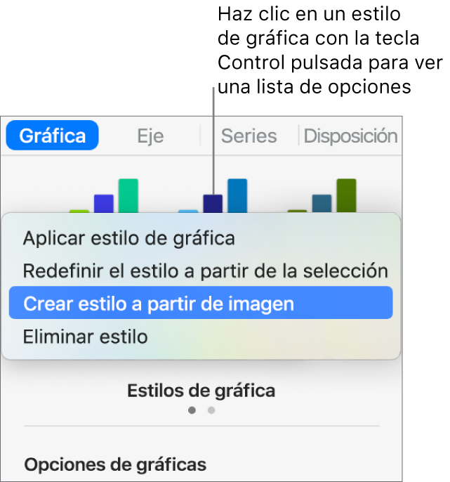 El menú de función rápida de estilo de gráfica.