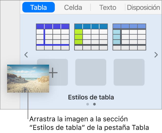 Al arrastrar una imagen hasta los estilos de tabla se crea un nuevo estilo.