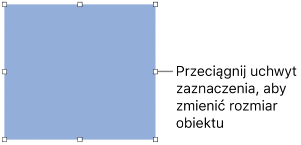 Obiekt z białymi kwadratami na krawędziach, służącymi do zmiany jego wielkości.