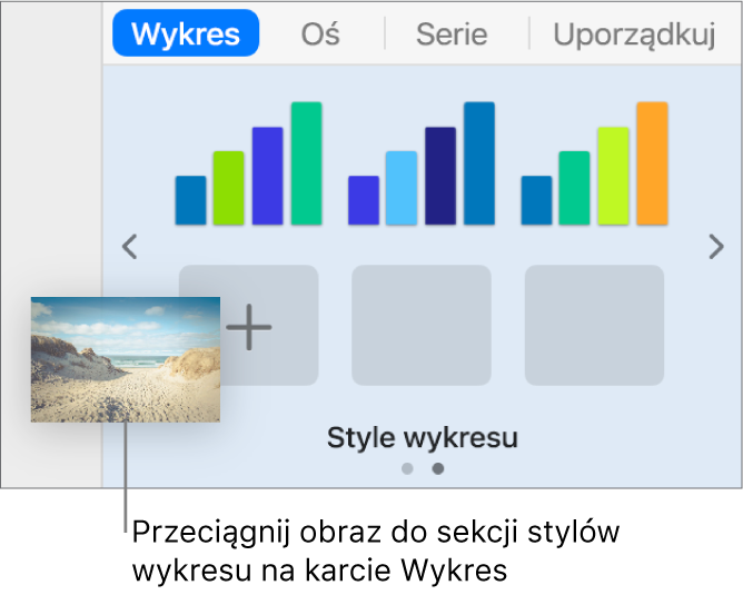 Przeciąganie obrazka do menu stylów wykresu w celu utworzenia nowego stylu.