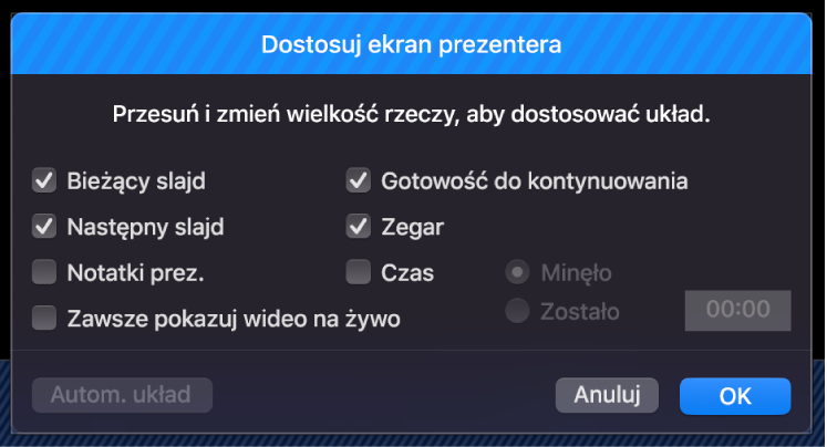 Okno dialogowe Dostosuj ekran prezentera.