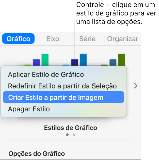 Menu de atalho de estilo do gráfico.