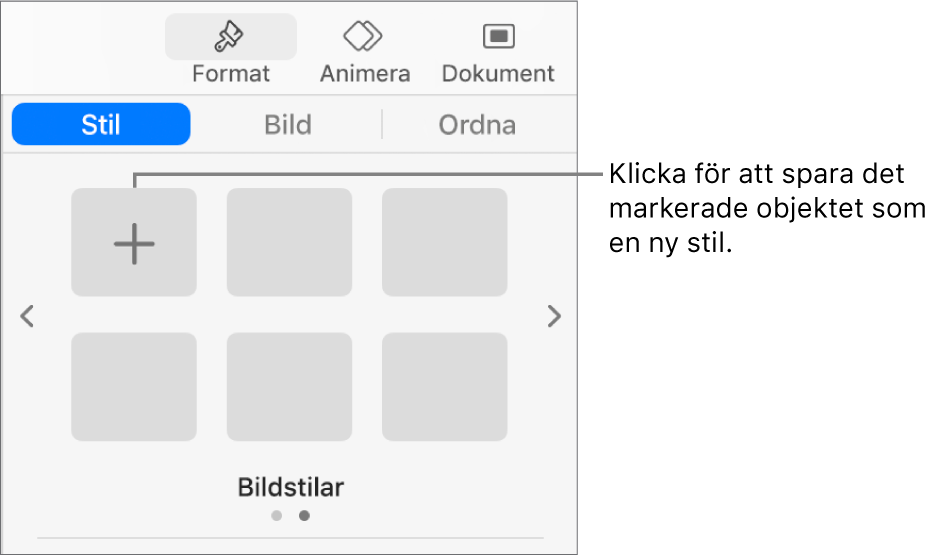 Fliken Stil i formatsidofältet med en textrutestil, knappen Skapa stil till höger om den och fyra tomma stilplatshållare.