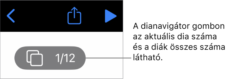 A dianavigátor gombon az aktuális dia száma és a diák összes száma látható a prezentációban.