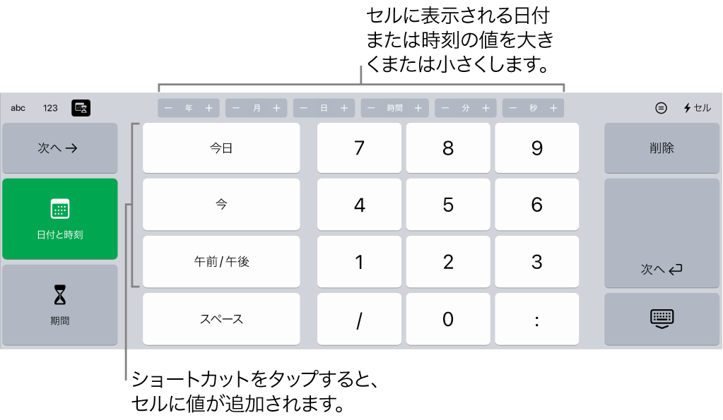 iPadのNumbersで日付、時刻、期間を追加する - Apple サポート (日本)