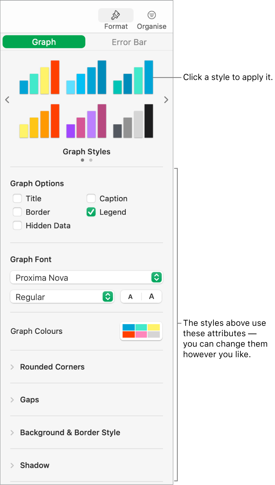 The Formatting sidebar showing the controls for formatting graphs.