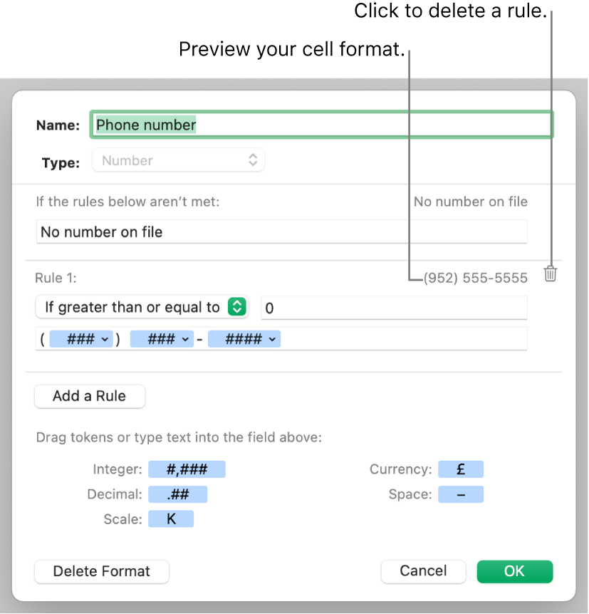 Custom number cell format with rules.