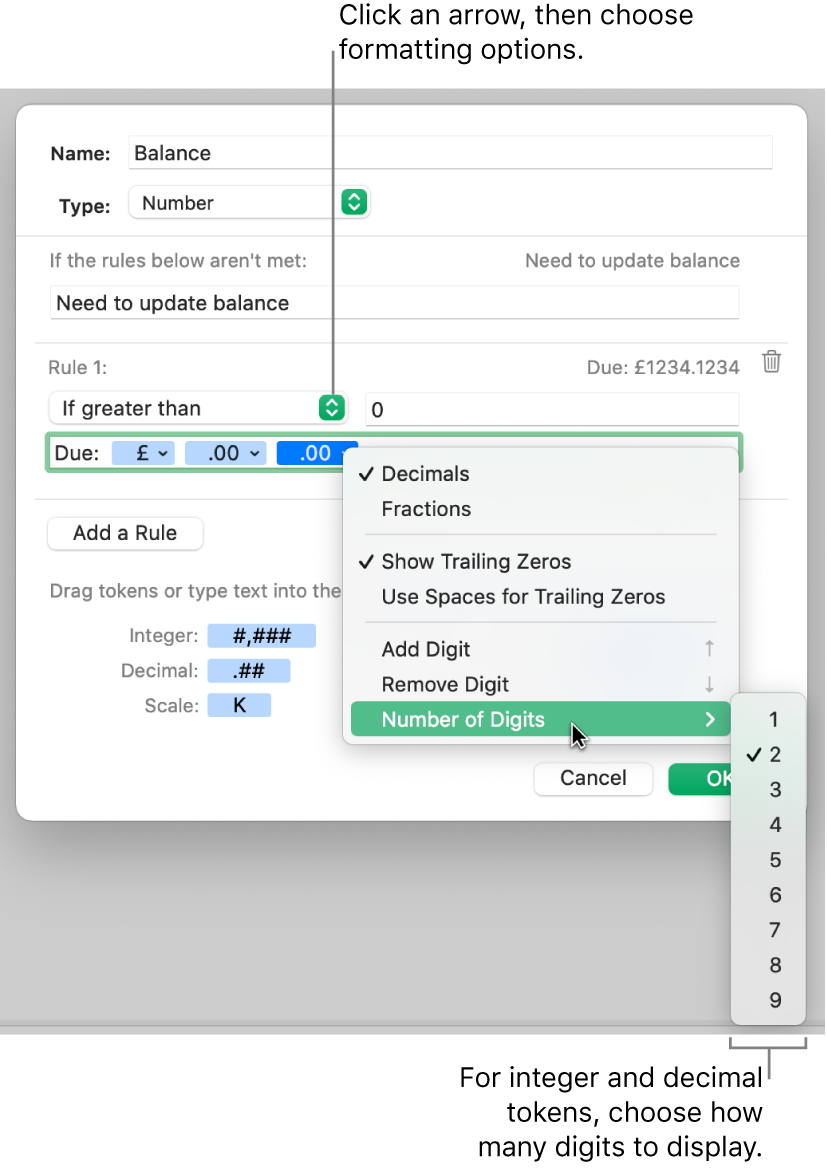 The custom cell format window with controls for choosing custom formatting options.