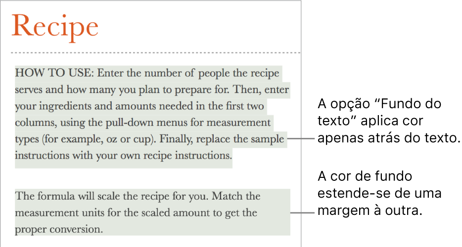 Um parágrafo com a cor atrás apenas do texto e um segundo parágrafo com a cor atrás do mesmo que abrange de margem a margem num bloco.