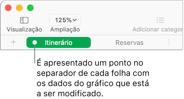 Um separador de folha com um ponto indicando que uma tabela desta folha foi referenciada no gráfico cujos dados está atualmente a editar.