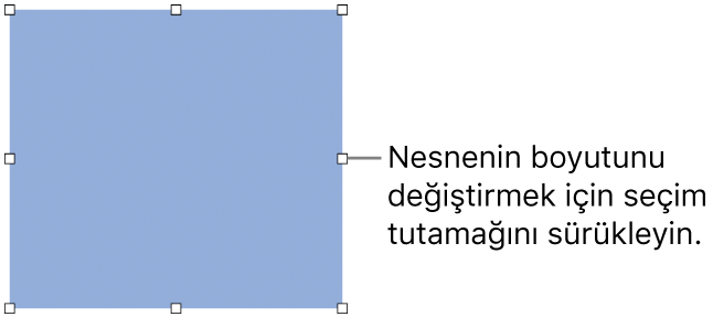 Sınırında büyüklüğünün değiştirilebilmesini sağlayan beyaz kareler olan bir nesne.