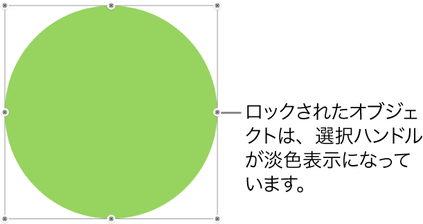 ロックされたオブジェクト。選択ハンドルが淡色表示になった状態。