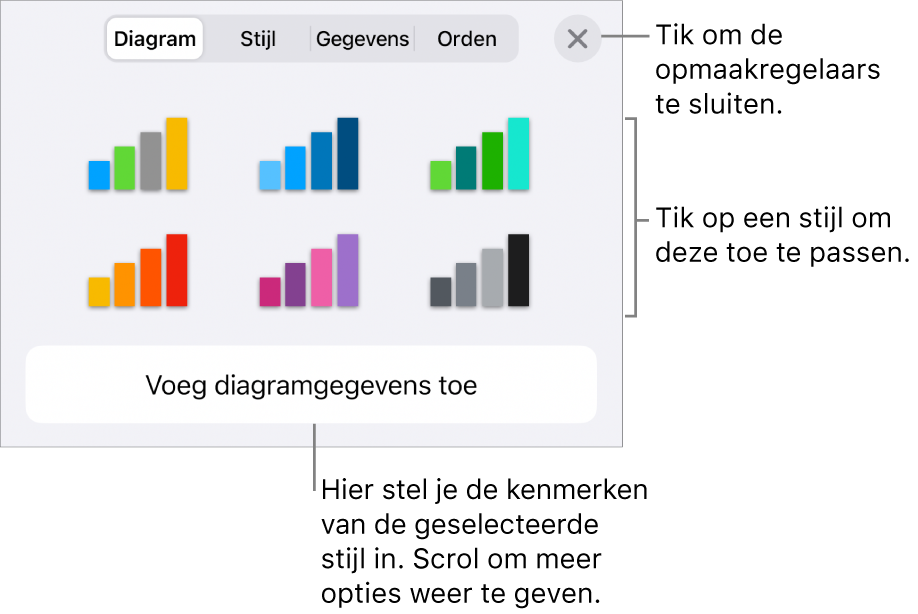 Het tabblad 'Diagram' in het opmaakmenu.