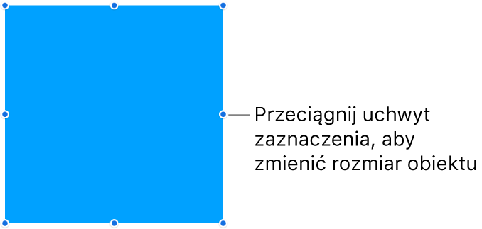 Obiekt z niebieskimi kropkami na krawędziach, służącymi do zmiany jego wielkości.