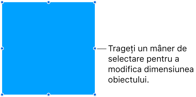 Un obiect cu puncte albastre pe bordură, pentru modificarea dimensiunii acestuia.