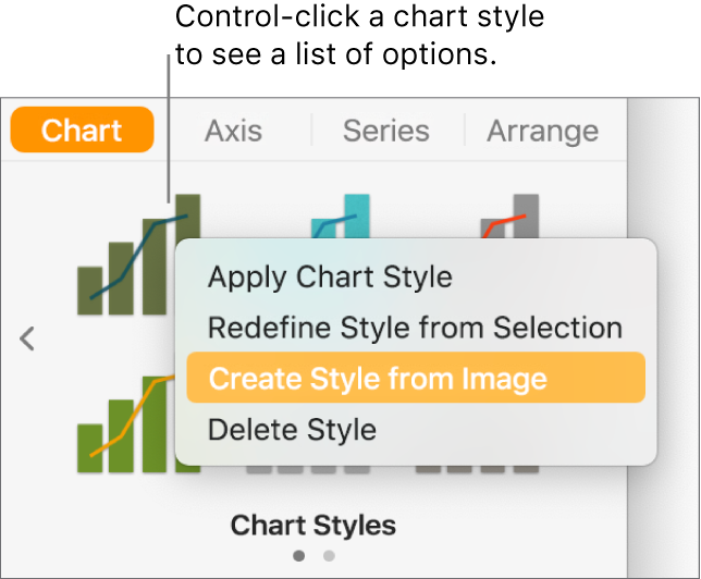 The chart style shortcut menu.