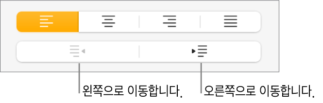 단락을 왼쪽 및 오른쪽으로 이동하는 버튼.