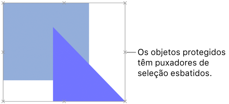 Objetos protegidos com puxadores de seleção esbatidos.