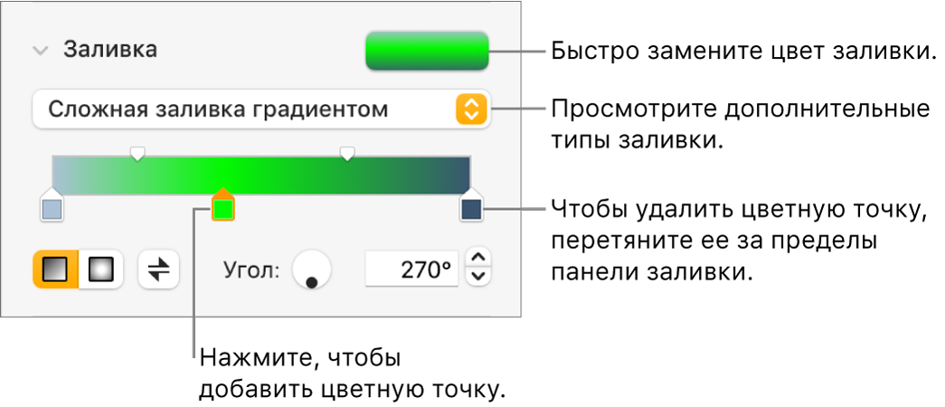 Элементы управления для цветной заливки объектов.